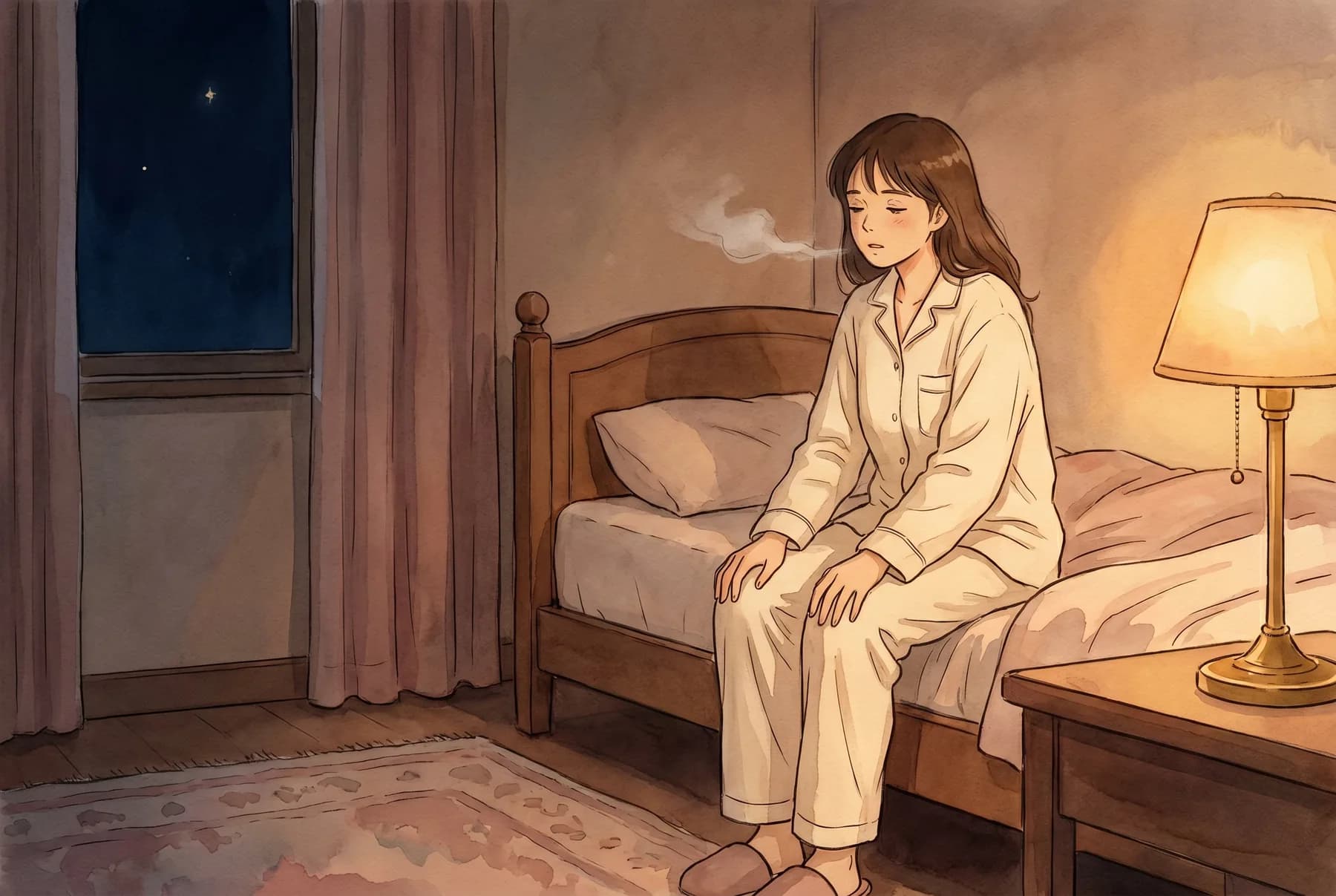 A quiet bedroom at twilight, ready for a calm session