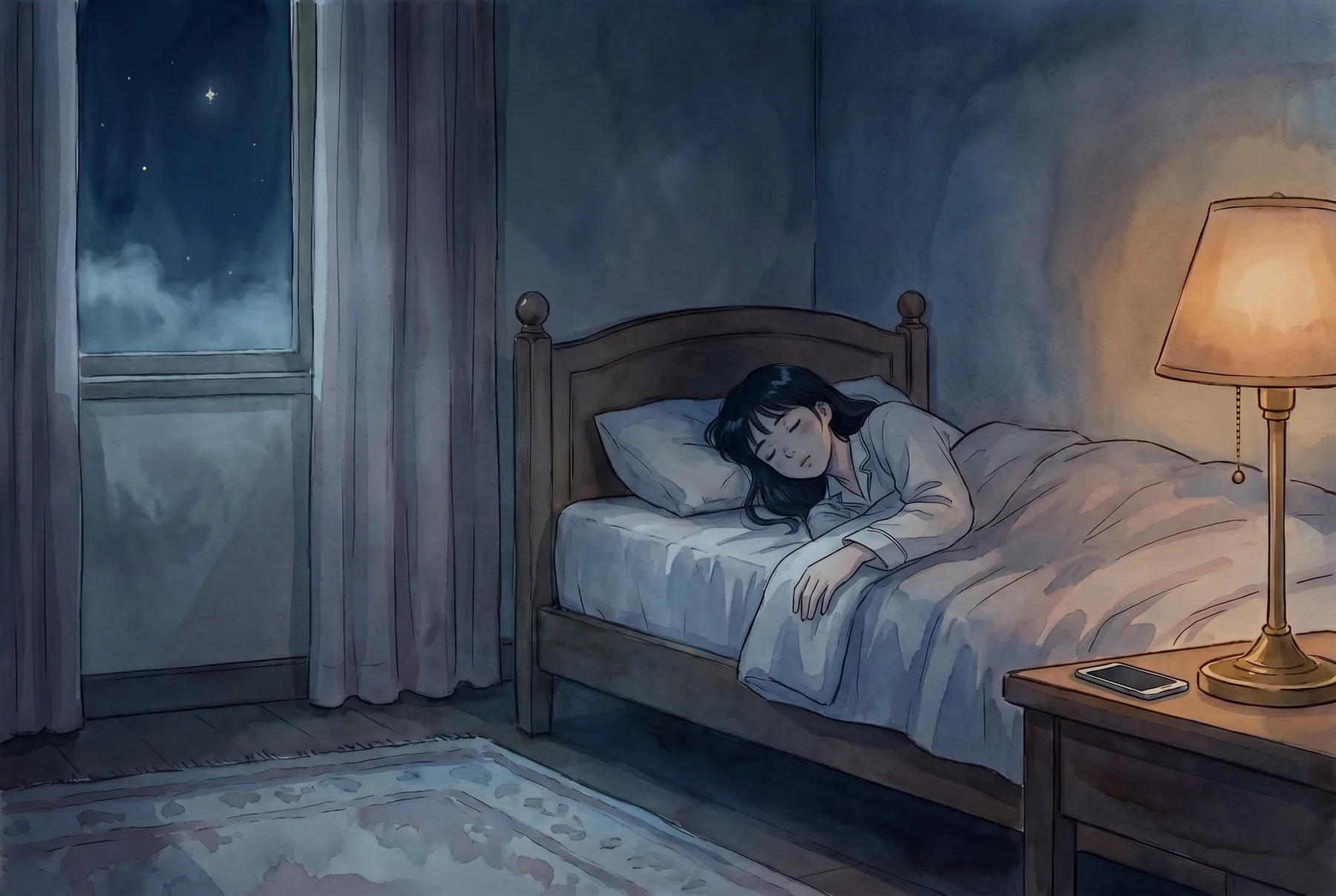 A figure resting peacefully beneath a paper lantern sky